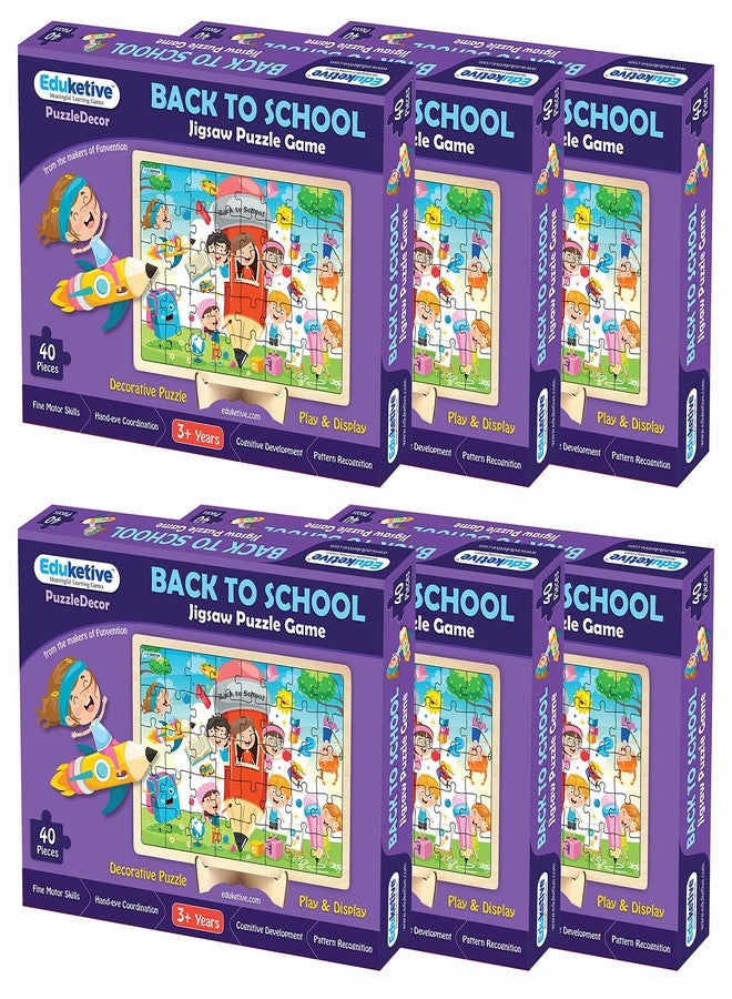 Eduketive مجموعة ألغاز Educetive PuzzleDecor للعودة إلى المدرسة، 6 قطع، ألغاز تركيبية مزخرفة من 40 قطعة، هدية مثالية لأعياد الميلاد - Image 1